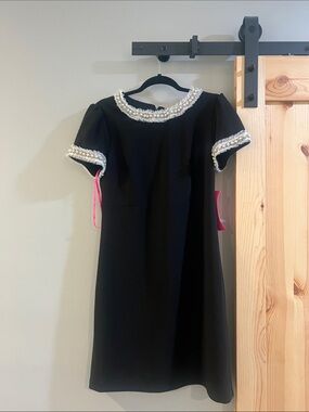 Betsey Johnson Black Dress with Pearl-Embellished Trim elegant size small